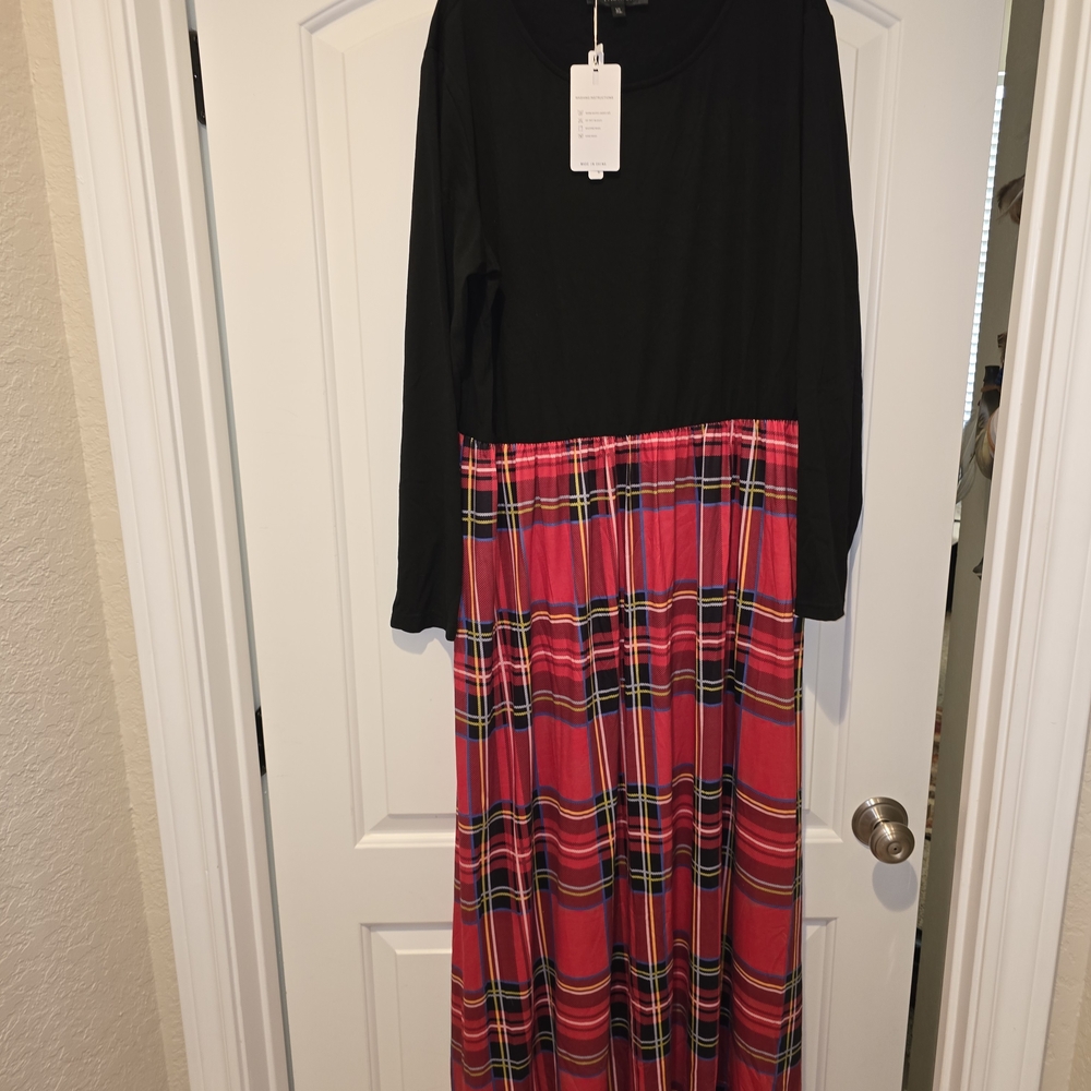 Black and Pink Plaid Maxi Dress